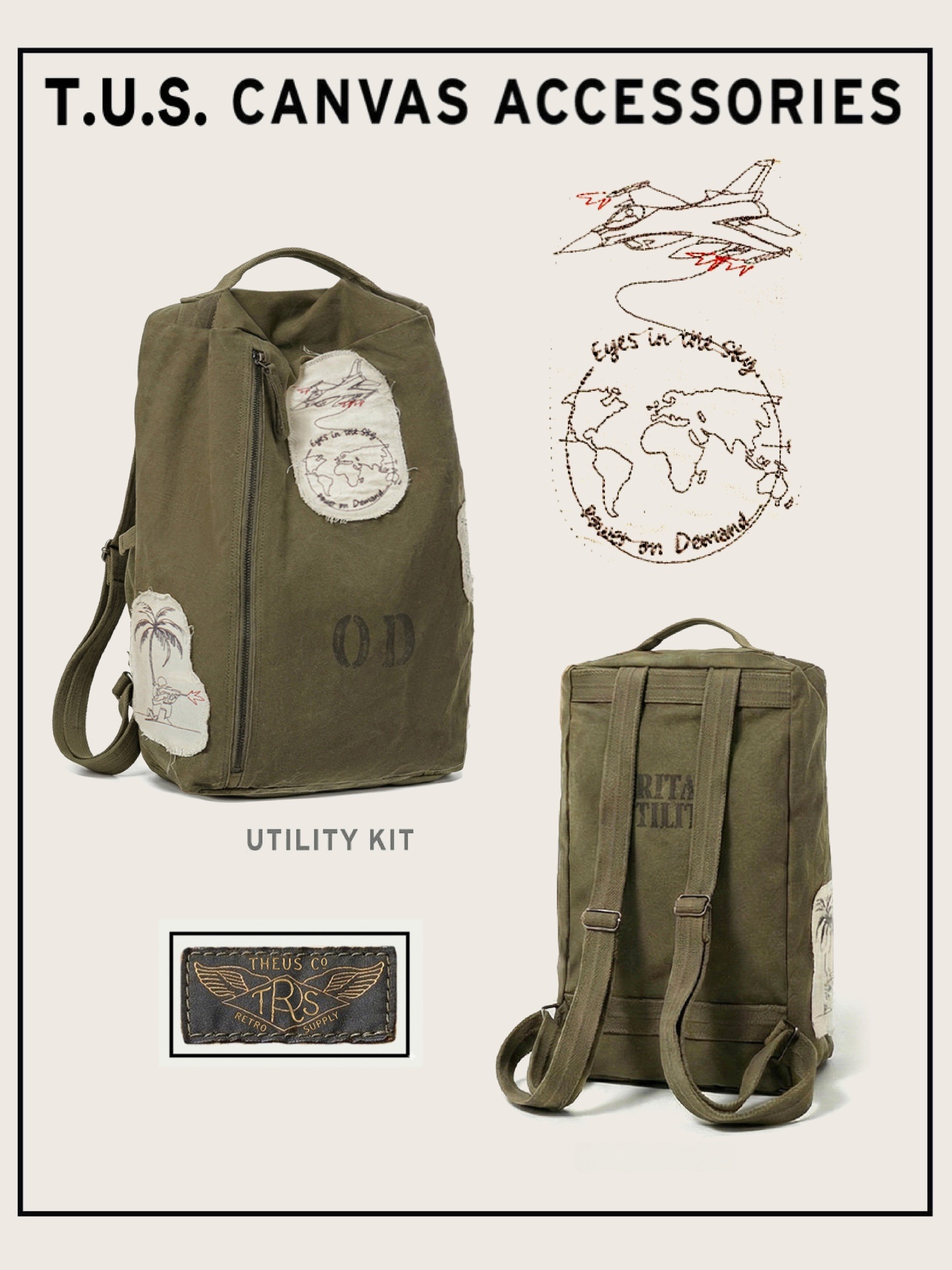 Canvas Backpack Casual - Ransel Olahraga Kanvas Katun Patchwork Militer